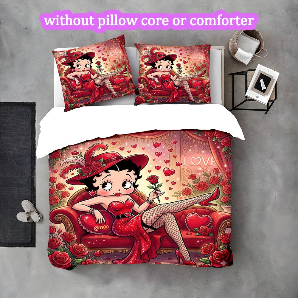 Betty Boop Duvet Cover Set - Without Core & Quilt, Lightweight Machine Washable, Anime Style Gaming Bed Set