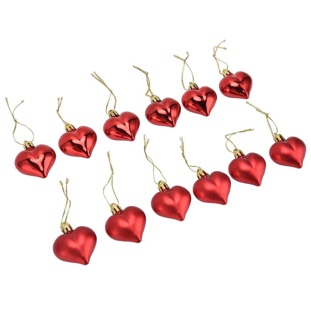 12pcs Christmas Ornament Heart Shape PVC Christmas Tree Hanging Decorations for Valentine"s Day