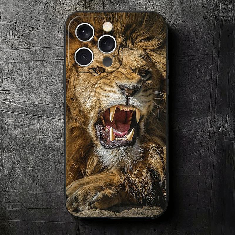 Лев Мужчина Король Мягкий Чехол для Телефона для iPhone 16 16E 17 Air 15 Pro Max 14 Plus 13 Mini 11 12 7 Черный Чехол Задняя Панель