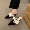 Fashion New Style Woman Designer Mesh Open Heel Sandals Shoes Fashion Print Pointed End Women High-heel Pumps Sexy Stiletto Lady Mules