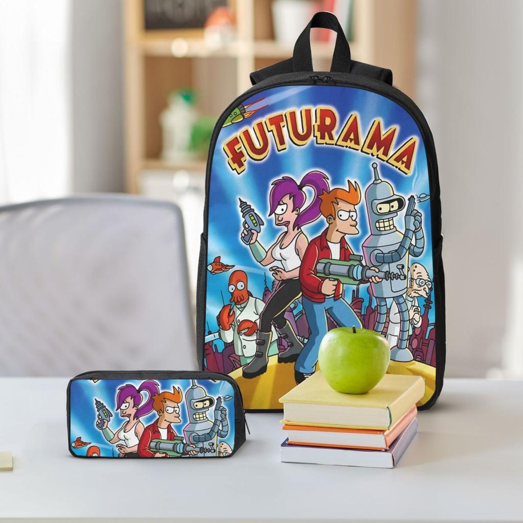Набор из 3 шт. Школьные рюкзаки с мультяшным персонажем Futurama для мальчика и девочки, пеналы, наборы с ланч-боксом для учеников начальной школы, рюкзаки