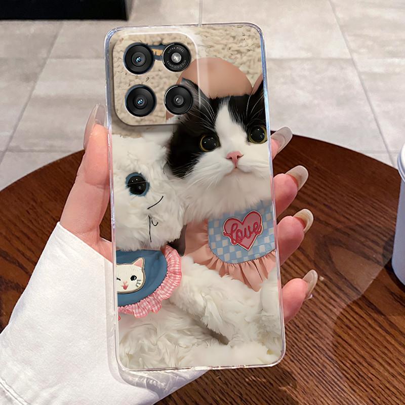 Jelly Casing For Motorola Moto G Stylus 5G 2025/Moto Edge 60 Stylus Funda Clear Silicone Soft TPU Cover Cute Cat Protective Case