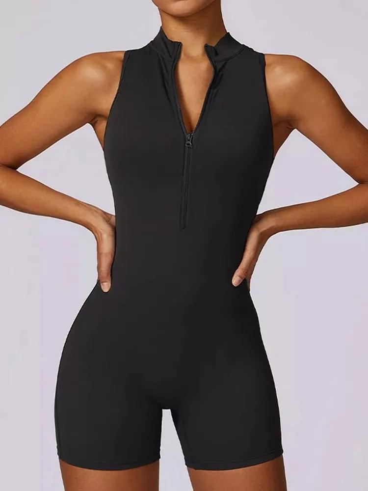 Спортивный комбинезон для йоги с открытой спиной, на молнии, телесного цвета, обтягивающий, фитнес-костюм