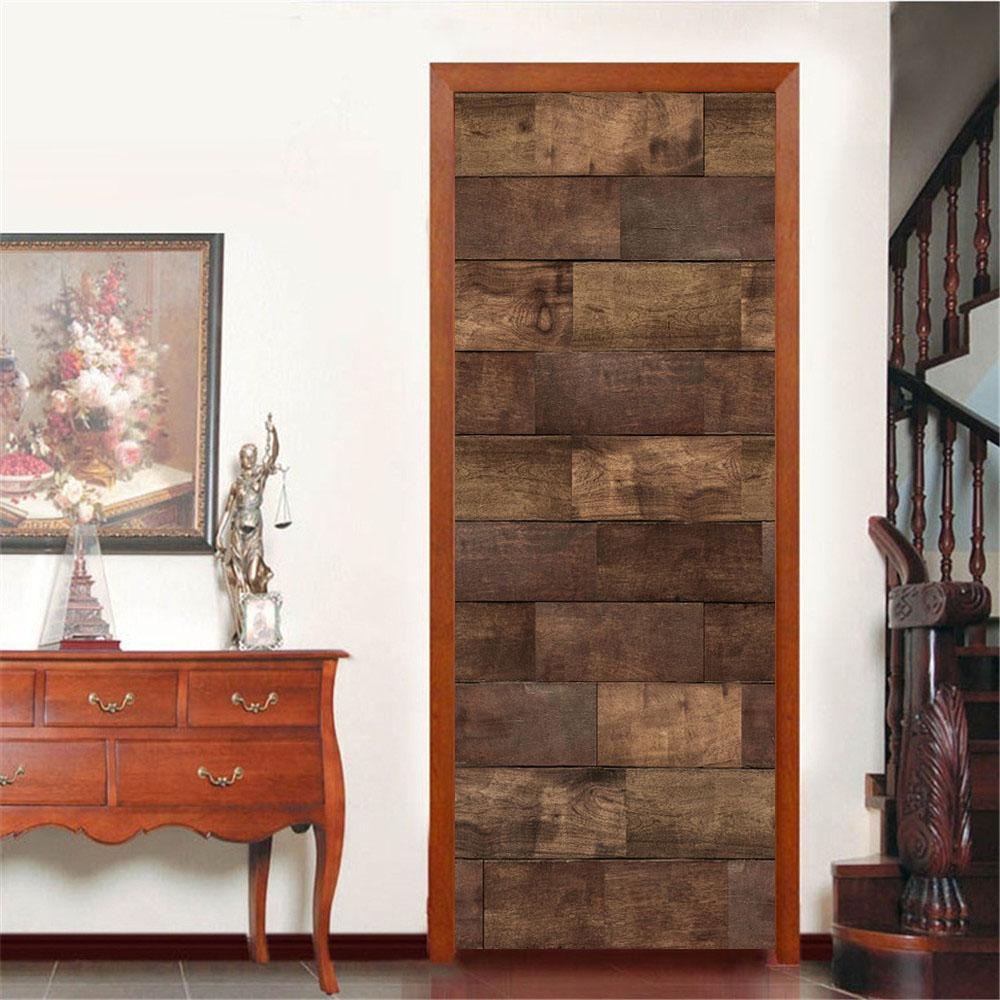Ретро деревянная наклейка на дверь, настенная художественная роспись, 3D видение, обои для гостиной, сделай сам, наклейки на стену, ПВХ, виниловый дверной постер, домашний декор