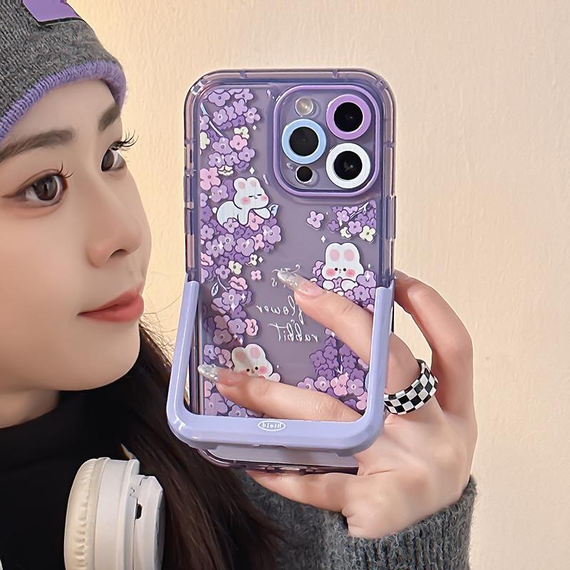 Чехол-держатель с милым фиолетовым цветком и кроликом для Iphone 14 Pro Max 13 11 12 14 Plus, невидимый кронштейн с кроликом, чехол для телефона