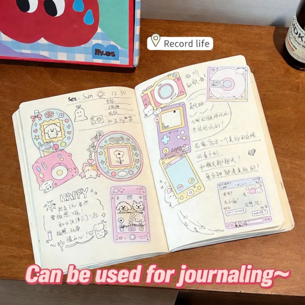 40 Sheets Retro Game Console Stickers Kawaii Tamagotchi Shape Paper PET Sticker Pack for DIY Scrapbooking Journal Planner Decor