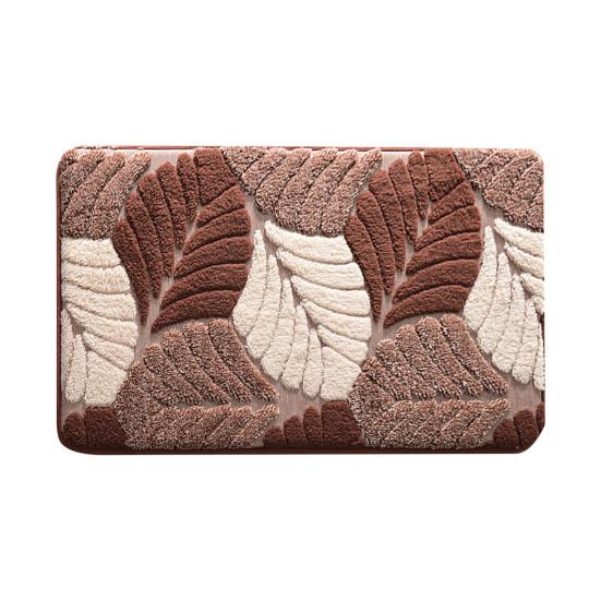 Leaf Pattern Bath Mat Absorbent Bathroom Rug with Anti Slip Bottom Thick Fuzzy Doormat Soft Rug