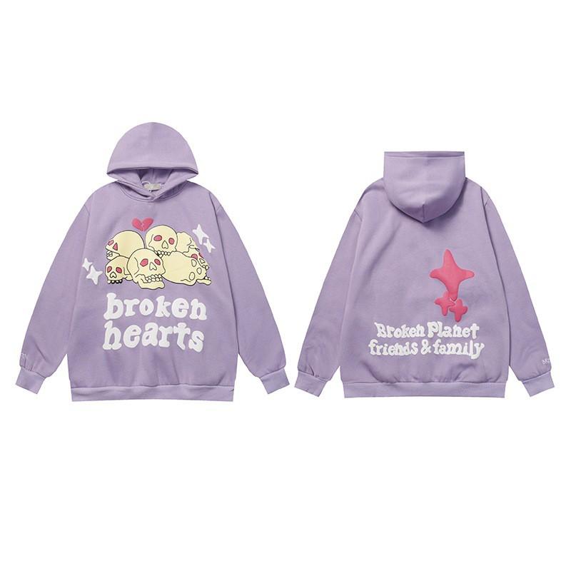 Broken Planet Oversized Hooded Sweatshirt With Puff Print Graphic Streetwear Unisex Casual Pullover Teens