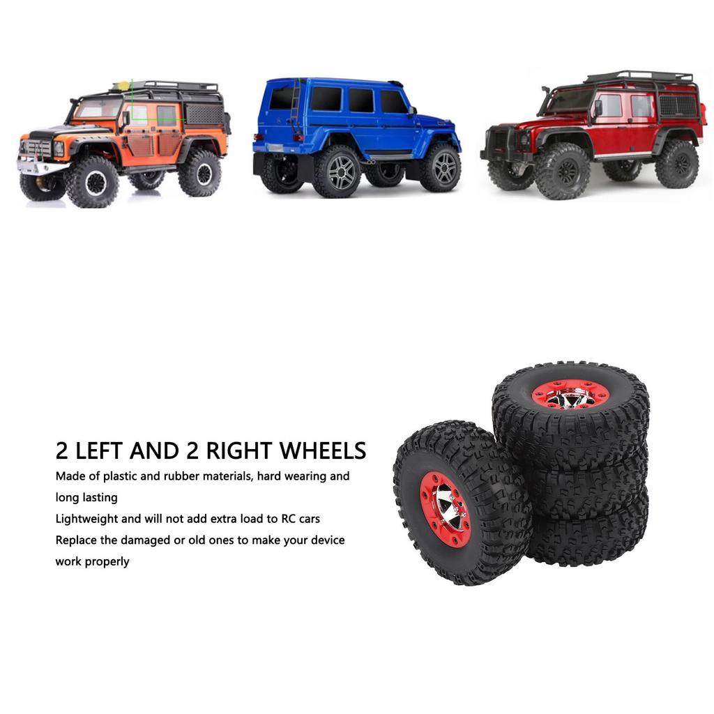 4 Pcs RC Car Wheel Set 2 Left 2 Right Plastic Rubber Lightweight Replacement Wheels for WLTOYS 12428 12427 12423 124006