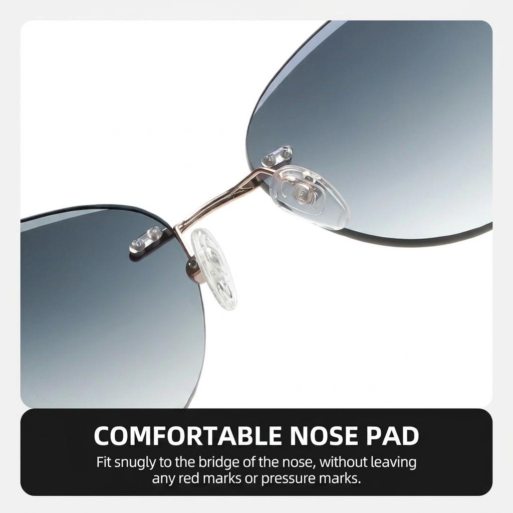 Rimless Cat-Eye Sunglasses for Women, Metal Frame UV400 Protection Fashion Rimless Shades for Driving Travel Daily Outings Party