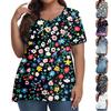 Женская мода повседневная футболка с коротким рукавом и V-образным вырезом большого размера с принтом