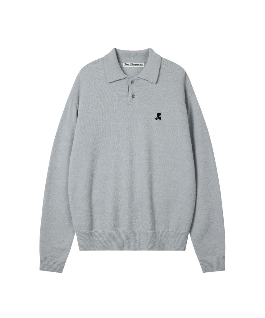 REST&RECREATION Wool Polo Knit Top - Light Gray