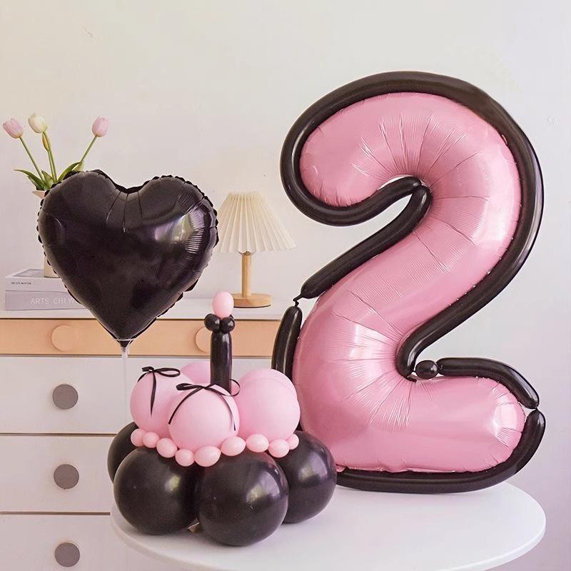 Мультяшный стиль черно-белый розовый и голубой цифровой алюминиевый шарик, украшение сцены на вечеринку в честь первого дня рождения ребенка, реквизит для создания атмосферы
