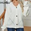 IHUASU Women's Autumn and Winter Hollow Solid Colour Single-breasted Loose Knitted Cardigan Jumper