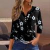3/4 Length Sleeve Womens Tops Floral Print Vintage Fashion Casual Loose With V Neck Plus Size Shirts