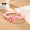 Heart Butterfly Alloy Pendants Breast Cancer Awareness Bracelet for Women, Adjustable Woven String with Comfortable Non Compressive Cord Ribbon Charm,
