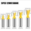Набор из 5 шт. 12 мм 1/2-дюймовых хвостовиков для соединения «ласточкин хвост» 14 градусов для деревообработки, гравировки, фрезы для дерева
