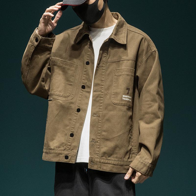 American Retro Denim Jacket Men's Spring and Autumn New Japanese Trendy Brand Loose Khaki Casual Tooling Jacket