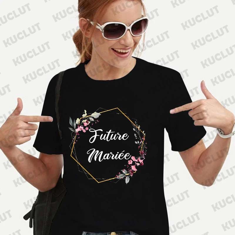 Team Bride Bridesmaid Tshirt Bridal Wedding Y2k Tops French Girls Bachelorette Party Tees Evjf Future Bride Flower Crown Tshirt