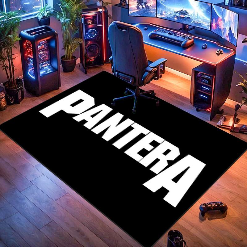Pantera White Letter Black Background Print Area Rug Heavy Metal Rock Non Slip Living Room Floor Mat Music Fan Home Decor Rug