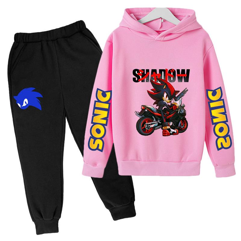 TZWY2026 Anime Sonic The Hedgehog Children's Sweater Suit Cartoon Pullover Boy Warm Sweater Hoodie+Sweatpants 2d Fashion Sportswear