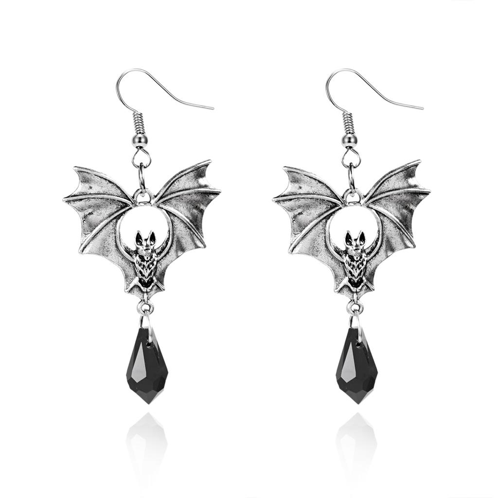 Punk Gothic Vampire Bat Earrings For Women Man Witch Fashion Jewelry Accessories Red Crystal Vintage Bat Pendant Ear Hooks