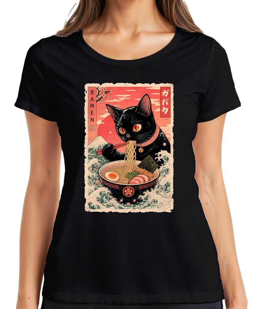 Ramen Black Cat Japanese Noodles Anime Kawaii Japan Y2K Neko Women's T-Shirt
