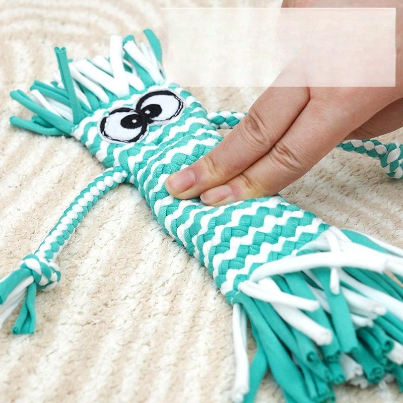 Funny Monster Braided Fabric Rope Dog Toy Soft Cotton Tug Chew Toy With Fringe Teeth Cleaning Interactive Play for Dogs