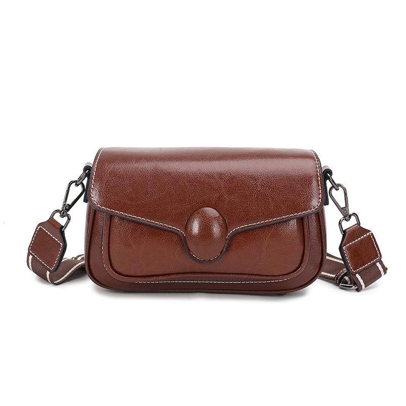 Small Square Bag Genuine Leather Crossbody Bag for Women's 2024 New Wide Shoulder Strap Genuine Leather Commuting Shoulder Bag