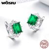 Женские миниатюрные серьги из стерлингового серебра 925 пробы с зелёным цирконом