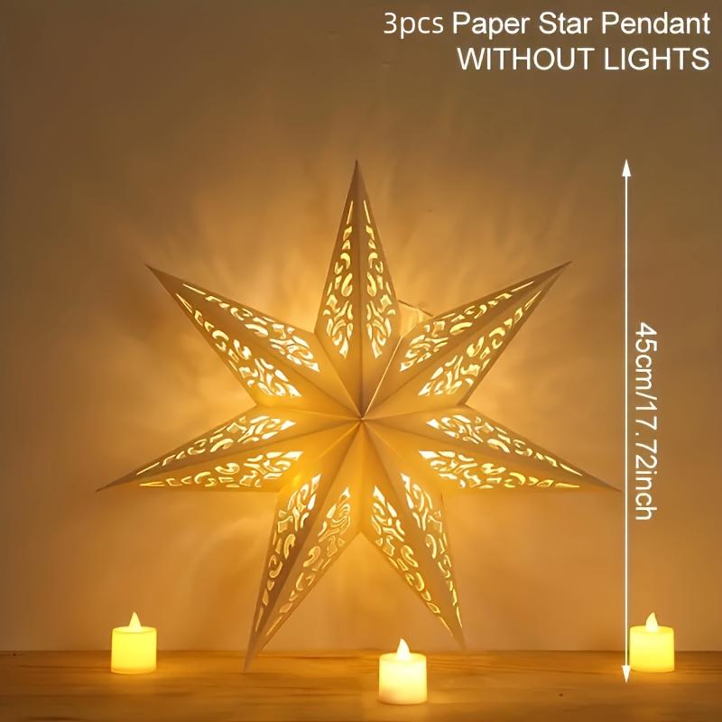 High Quality3pcs Large 7-Pointed Star Paper Lantern - 17.7-Inch Foldable 3D Hanging Pentagram Shade Suitable for Xmas, Weddings, Parties - Elegant