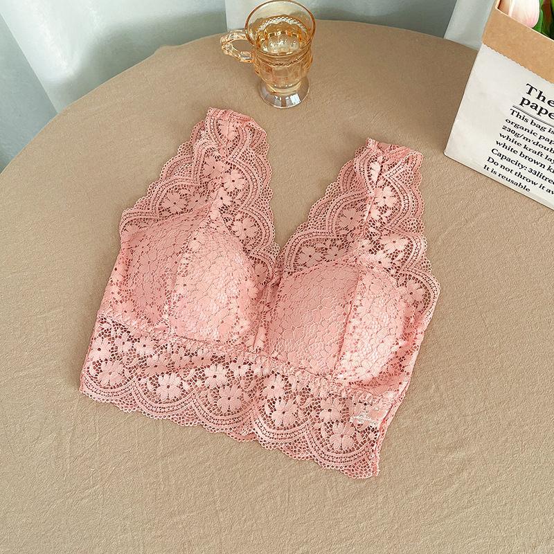 Sexy Women Lace Bras With Pad Long Underwear Wireless Solid Backless Lingerie For Girls Inner Tops Fashion Lady Bras