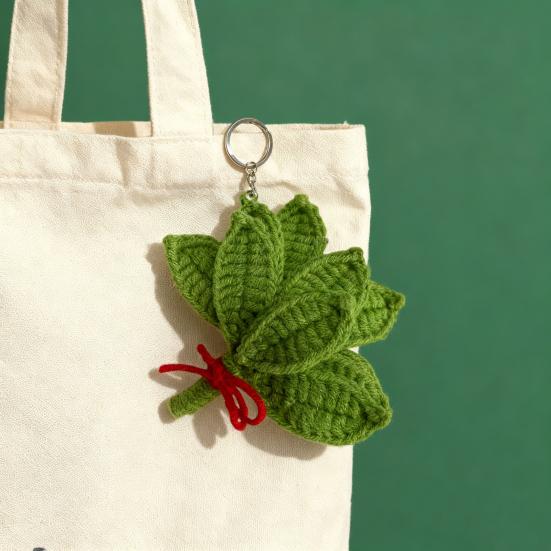 Yousheng Woven Keychain Handmade Pomelo Leaf Design Lucky Charm Keychain Hand-Crocheting Decorative Pendant Car Backpack Accessories