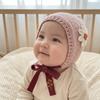 Однотонная шапка-бини с цветочной шнуровкой, теплая зимняя шапка-колпак, милая вязаная детская шапка-бини, повседневная