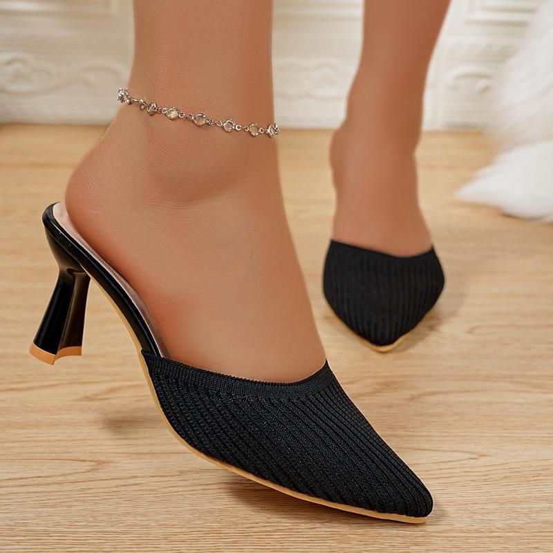 Модные вязаные дышащие тапочки с закрытым носком, женские модные остроносые с мелким вырезом, слипоны, нескользящие туфли на высоком каблуке