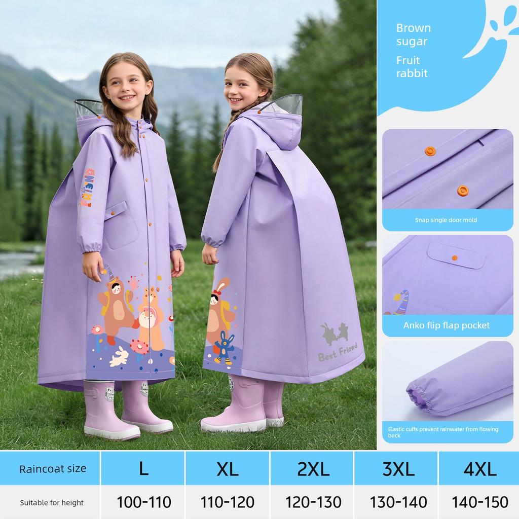 Children's Raincoat for Primary School Students, Boys and Girls, Full-Body Waterproof, Rainstorm-Proof, Outdoor Use with Backpack Space, Thickened