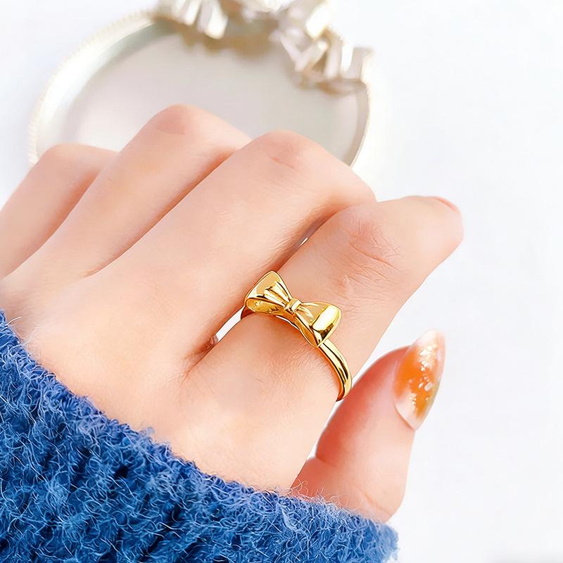 Simple Titanium Steel Bow Ring Female Cute Girlfriend Cold Style Ins Ring