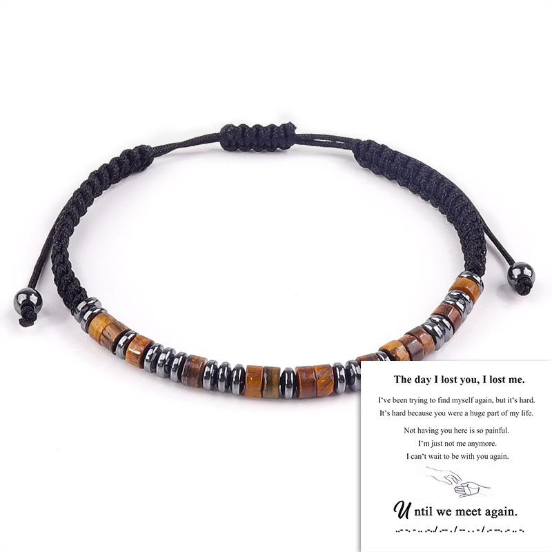 Tiger's Eye Morse Code Bracelet Unisex Black Iron Stone Separator Rope Weaving Obsidian Morse Code Bracelet