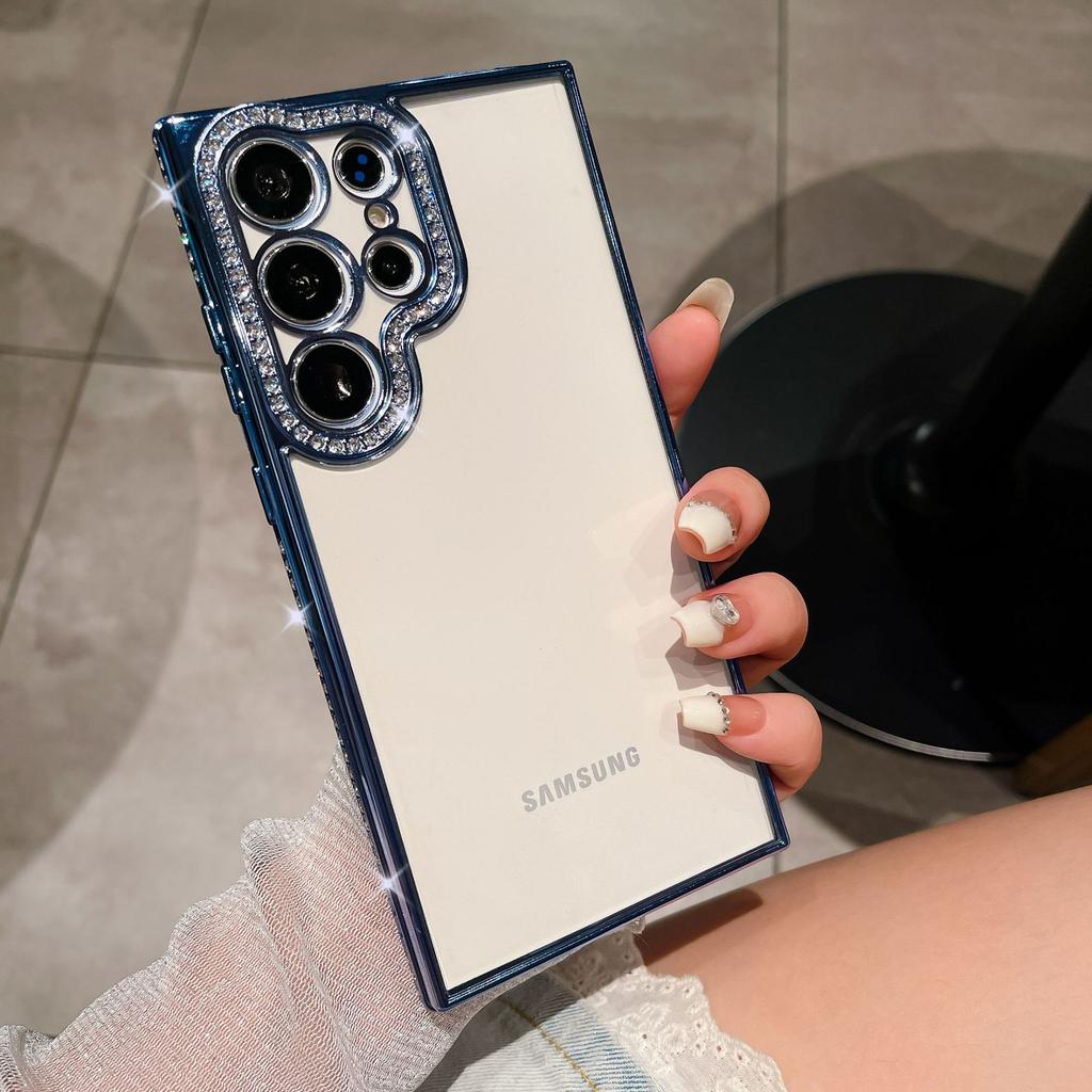 Чехол для мобильного телефона Samsung S24ultra с гальваническим покрытием из страз, прозрачный, подходит для S23plus, полностью устойчив к падениям, из ТПУ с инкрустацией бриллиантами