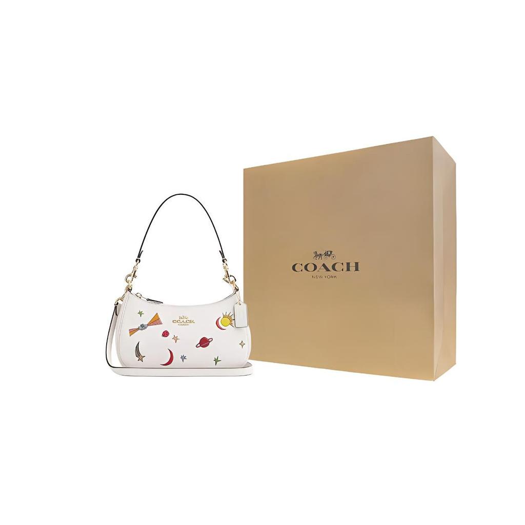 Coach Teri 24 Металлический логотип Печать Молния Кожаная Сумка-тоут Через плечо Средняя Женские сумки Меловая Мультиколор CU388-IMCAH