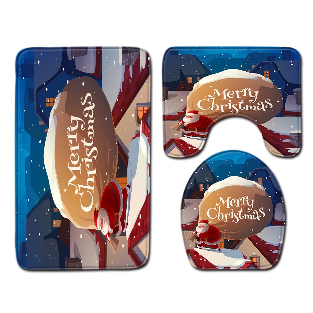 Рождественский коврик для ванной, туалетный трехпредметный набор
