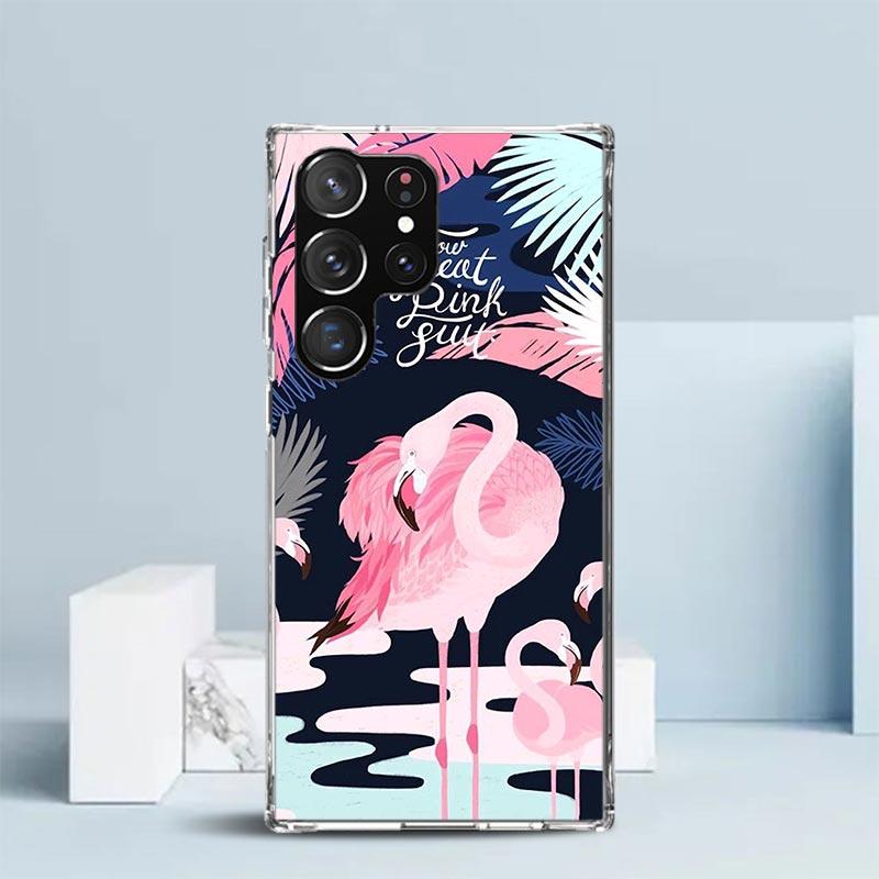 Pink Red Flamingo Phone Case For Samsung Galaxy S24 S25 Edge S26 Ultra S22 S23 Plus S21 + S20 FE Soft TPU Back Cover Galaxy S25