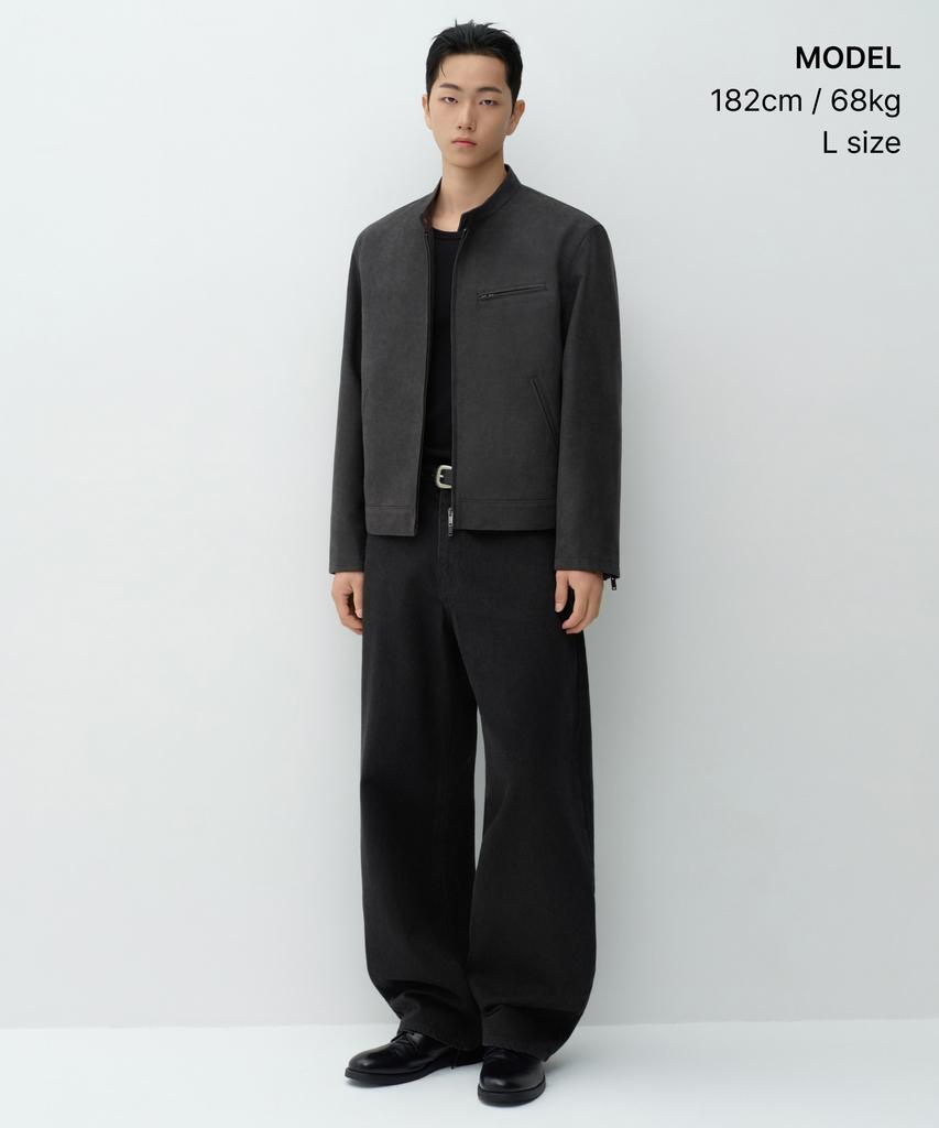 MUSINSA STANDARD Synthetic Suede Racer Jacket [Dark Grey]