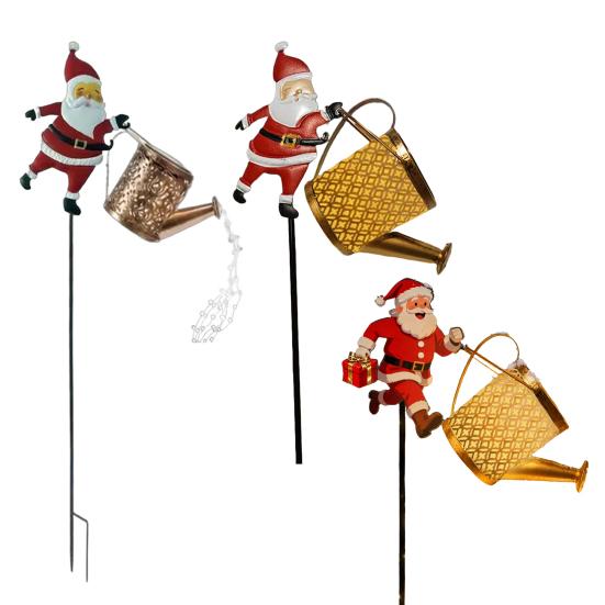 Christmas Santa Solar Kettle Lights Garden Lawn Decorative Lights Waterproof Watering Can String Light Metal Santa Claus Ground Lamp