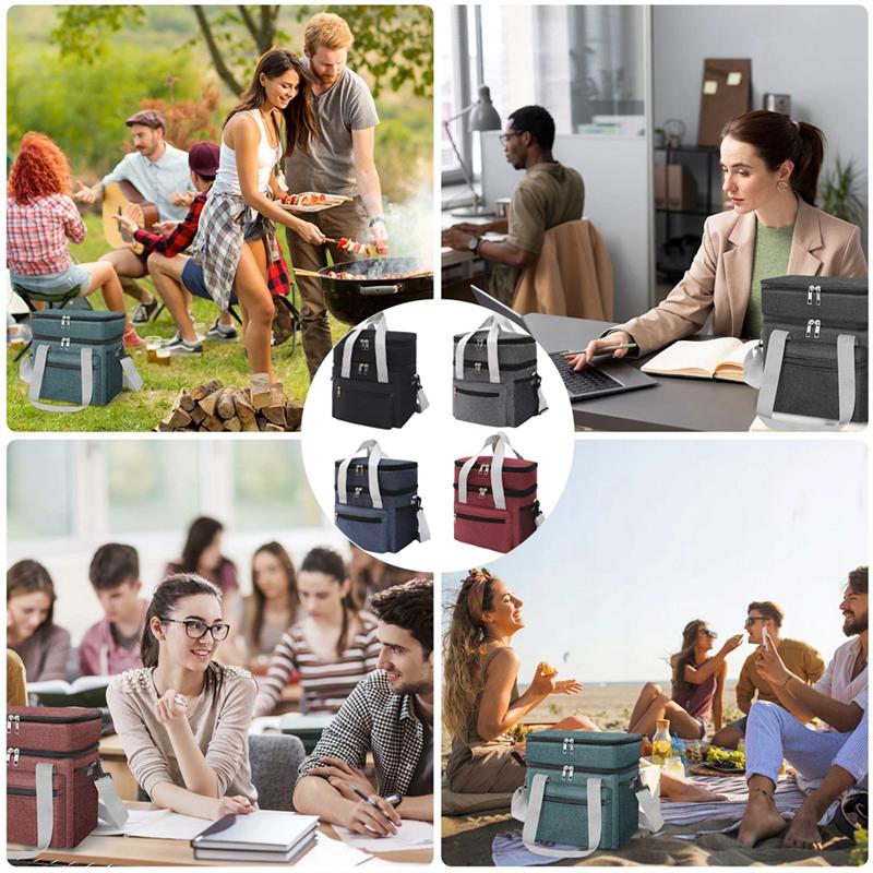 Многофункциональная двухслойная сумка-холодильник для женщин и мужчин, большая вместительная коробка для завтрака для путешествий и пикника с плечевым ремнем