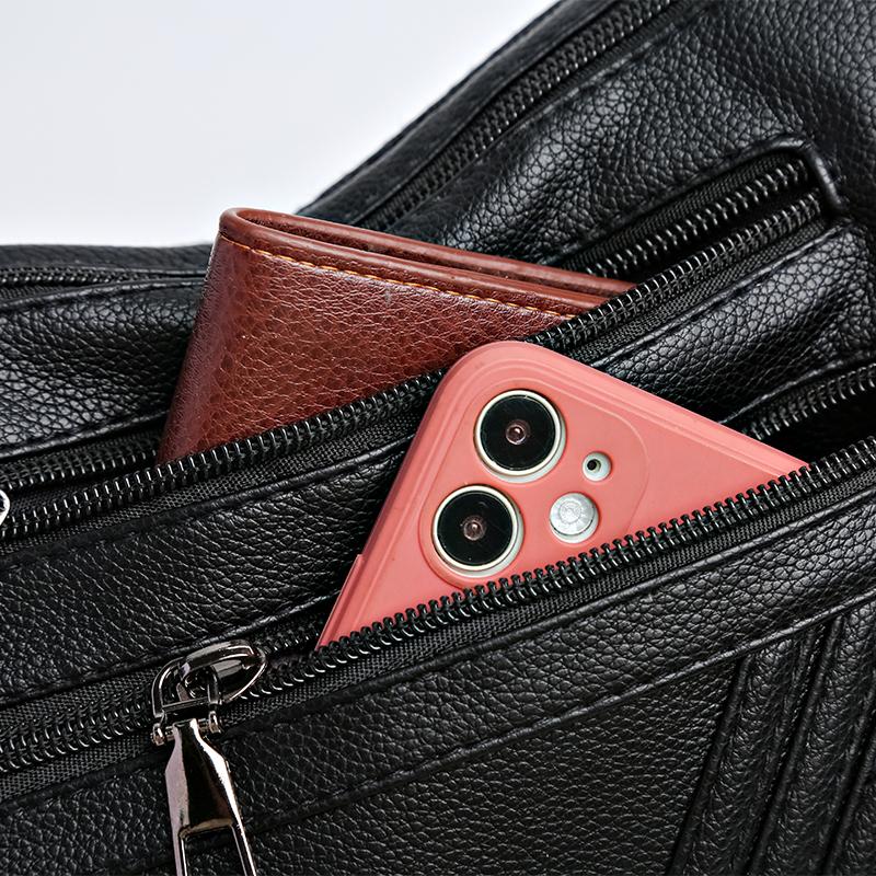 Women's Small Square Bag Shoulder Bag Soft Leather Mother Bag Multi-Layer Bag