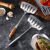 1PC Stainless Steel Fish Frying Spatula Egg Pan Scoop Nonstick Long Wood Handle Steak Slotted Flat Shovel Kitchen Cooking Tools