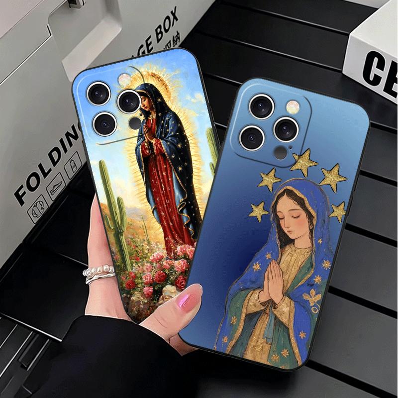 Дева Мария Дева Гваделупская Мягкий чехол для телефона для iPhone 16 16E 17 Air 15 Pro Max 14 Plus 13 Mini 11 12 7 Черная задняя крышка Она