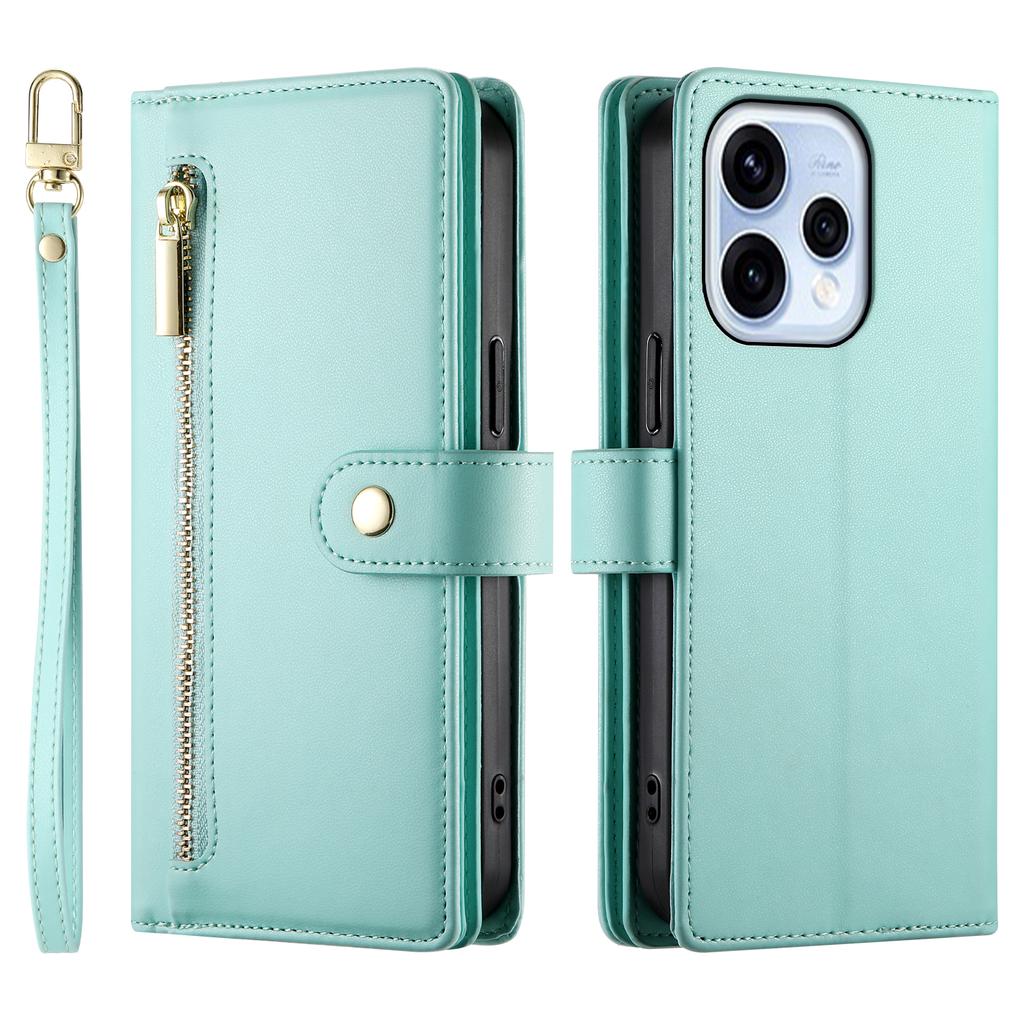 For Oppo Reno15 5G (Global) / Reno15c 5G (China) Leather Case Zipper Pocket Wallet Phone Cover with Straps