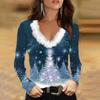 Womens Christmas Tops Fashion Ladies Loose Long Sleeve V Neck Edge T-Shirt Tops